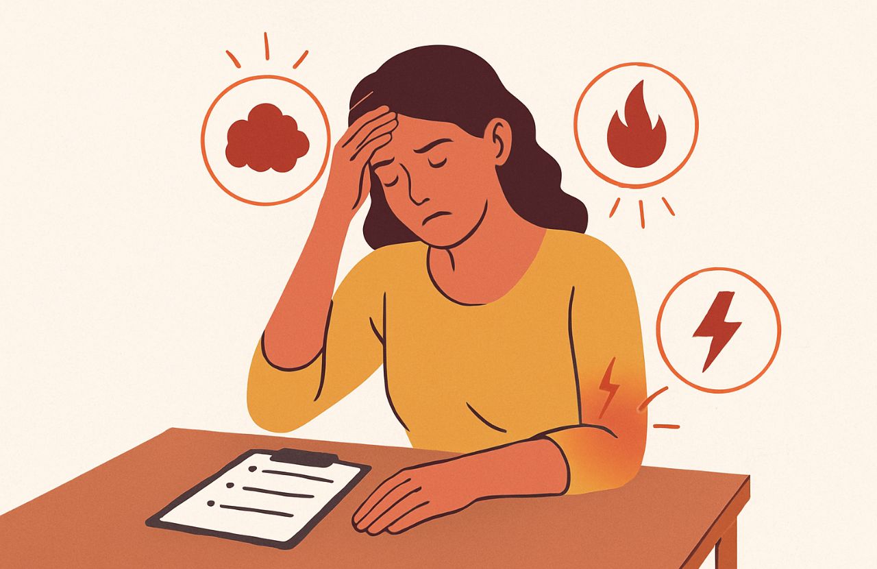 Mujer con fibromialgia reflexionando sobre sus síntomas